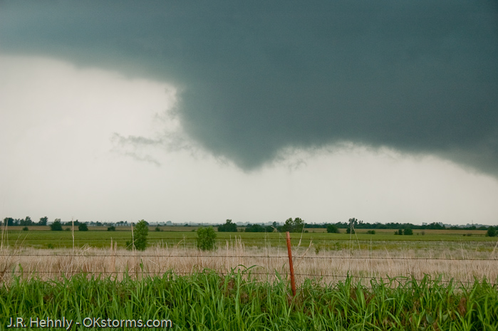 Low hanging wall cloud northeast of Hennessy, OK.
