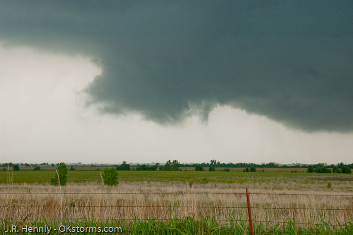 Low hanging wall cloud northeast of Hennessy, OK.