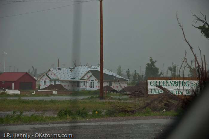 Stayed in Greensburg as the storm moved east, but was caught by larger than expected hail thrown from the storm and ended up with some cracks in the windshield.