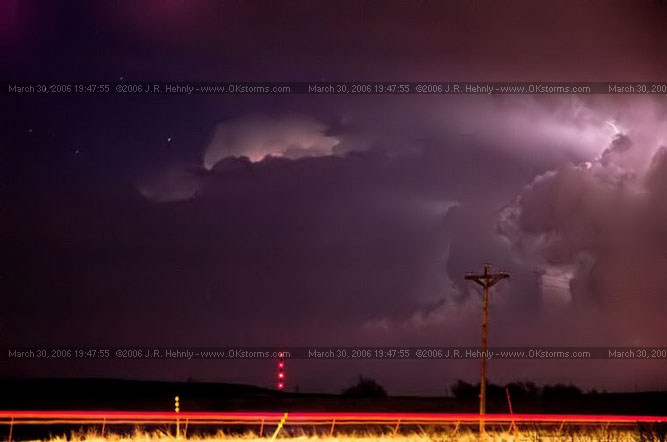 March 30, 2006 - Oklahoma and Kansas Chase 10 miles west of Independence, KS - We stopped to try and catch some lightning in the storms to our south and east. - 20060330_194755.jpg