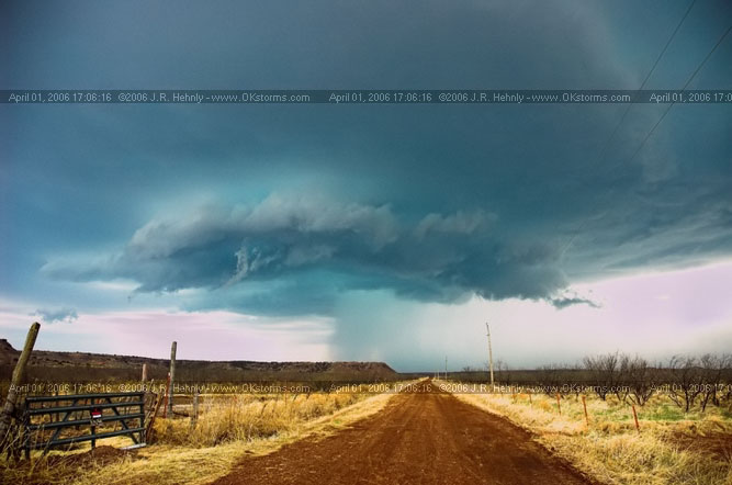 April 1, 2006 - Shamrock, Texas and Western Oklahoma 10 miles south of Sayre, OK - Storm becomes outflow dominant and cool air rushes out, cutting off inflow.
 - 20060401_170616.jpg