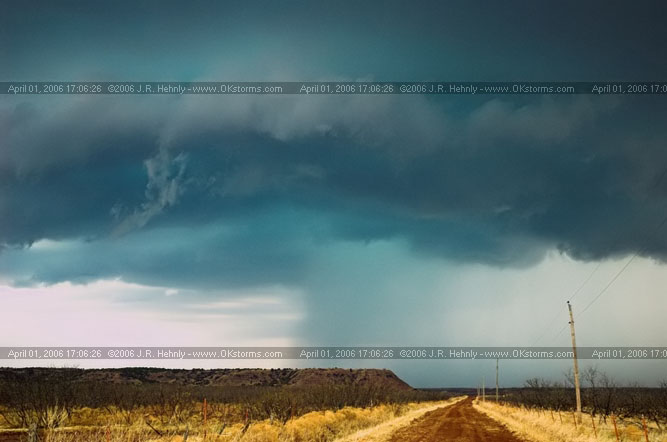 April 1, 2006 - Shamrock, Texas and Western Oklahoma 10 miles south of Sayre, OK - Storm becomes outflow dominant and cool air rushes out, cutting off inflow.
 - 20060401_170626.jpg