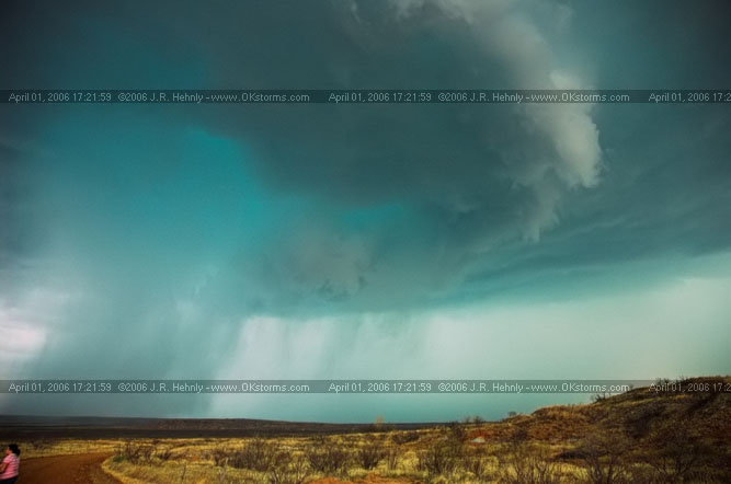 April 1, 2006 - Shamrock, Texas and Western Oklahoma 10 miles south of Sayre, OK - Storm becomes outflow dominant and cool air rushes out, cutting off inflow.
 - 20060401_172159.jpg