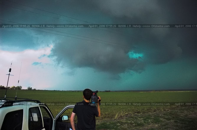 April 1, 2006 - Shamrock, Texas and Western Oklahoma 10 miles east-southeast of Sayre, OK - A forward-flank meso wraps up on the storm.
 - 20060401_175526.jpg