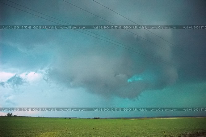 April 1, 2006 - Shamrock, Texas and Western Oklahoma 10 miles east-southeast of Sayre, OK - A forward-flank meso wraps up on the storm.
 - 20060401_175548.jpg