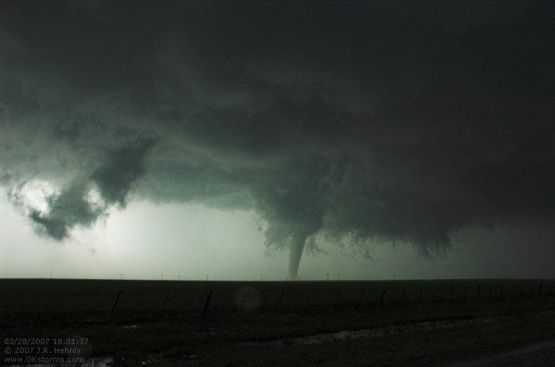 After the tornado passes Silverton it produces a very nice tornado that remains on the ground over open country for over 10 minutes.