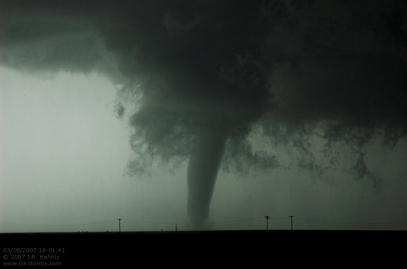 After the tornado passes Silverton it produces a very nice tornado that remains on the ground over open country for over 10 minutes.