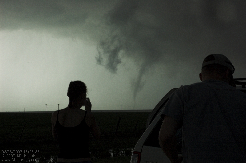After the tornado passes Silverton it produces a very nice tornado that remains on the ground over open country for over 10 minutes.
