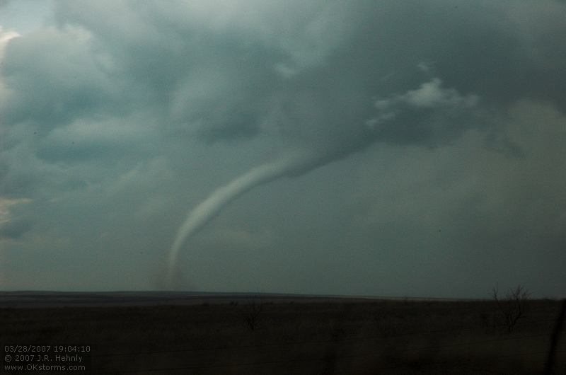 The tornado ropes out as it exits the Caprock Canyon area.